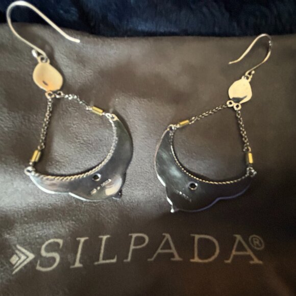 Silpada “Swing of Things” Engraved .925 Sterling Silver and Brass Earrings W3152 - Picture 4 of 5